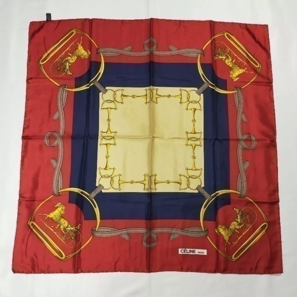 CELINE Silk Scarf with Stirrups, Bits, and Horse Carriage equestrian print